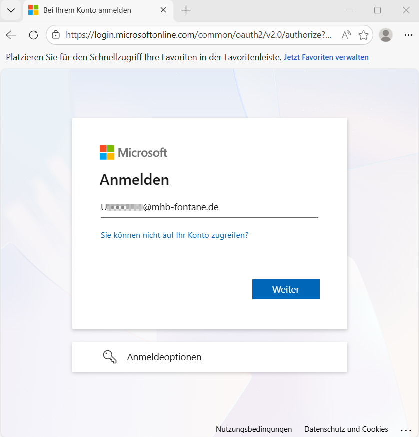 Bitte nutzen Sie Ihre U-Nummer gefolgt von unserer E-Mail Domain (z.B. u0000999@mhb-fontane.de). Sollte das nicht funktionier
